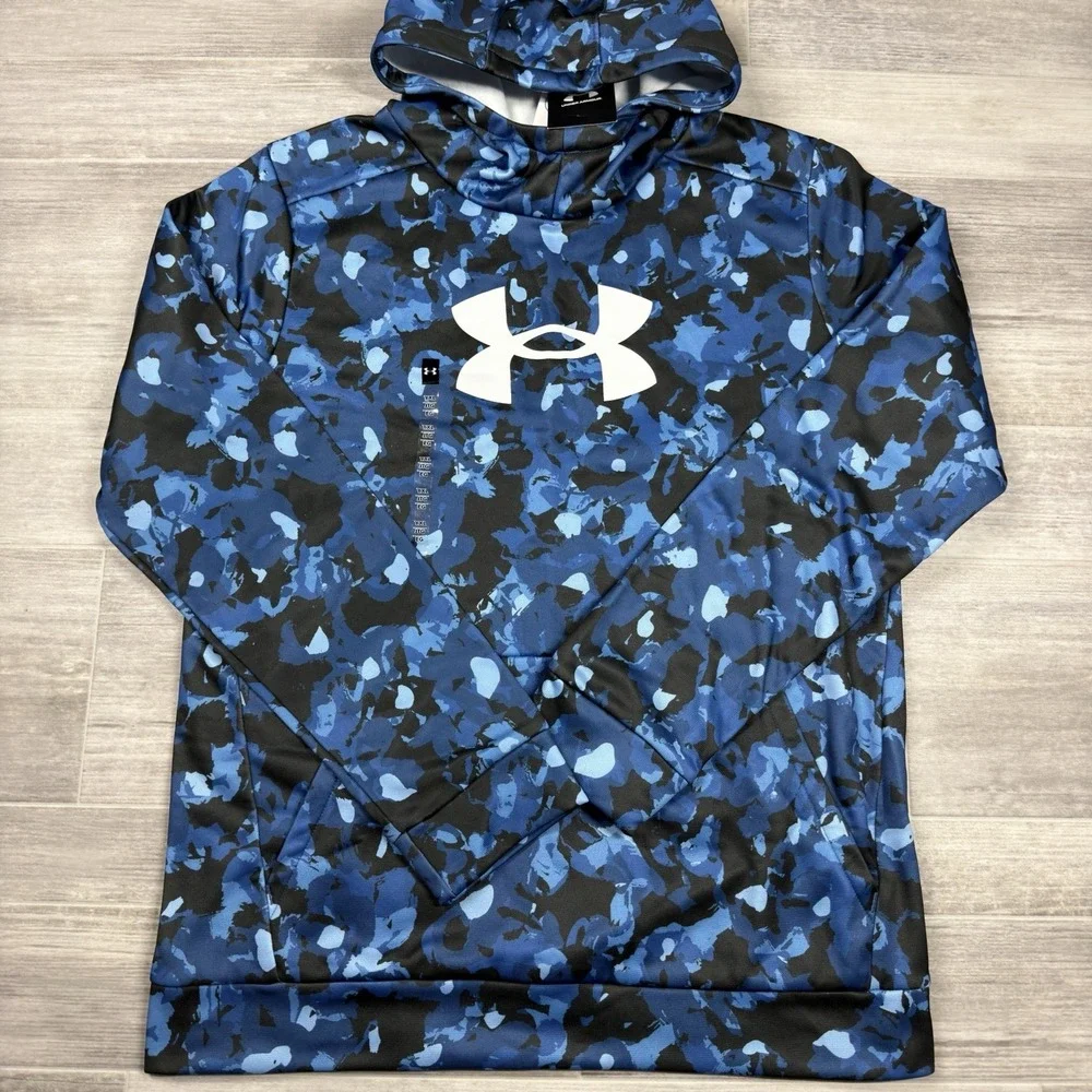Under Armour Logo Blue Camo Pullover Hoodie Lightweight Boys Youth Size XL NWT
